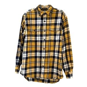 Red Head Brand Co Mens Flannel Shirt M Yellow Black Plaid Long Sleeve Button Up